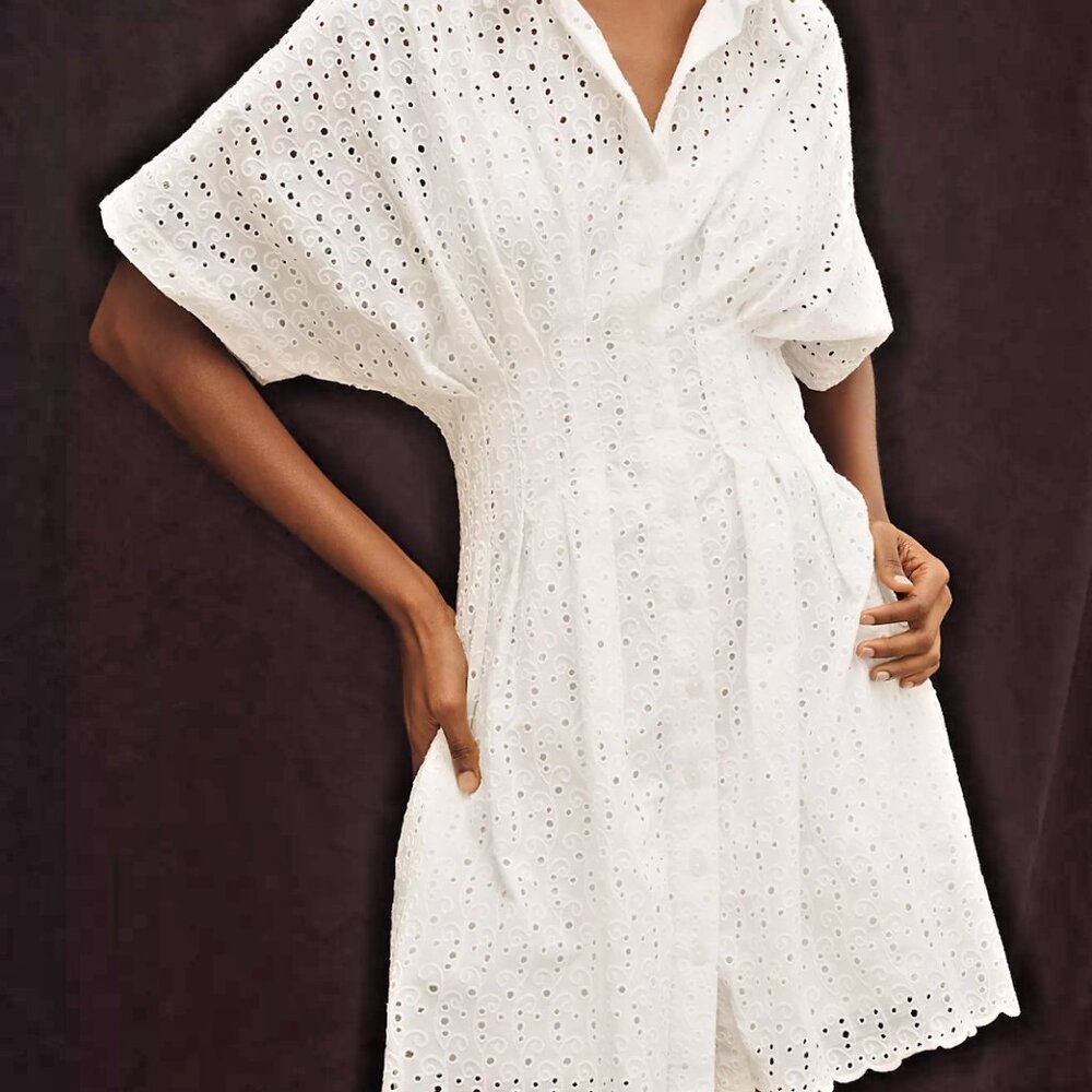 Anthropologie The Tobie Eyelet Mini Shirt Dress by Exquise White XSP NWT XS P - Picture 5 of 9